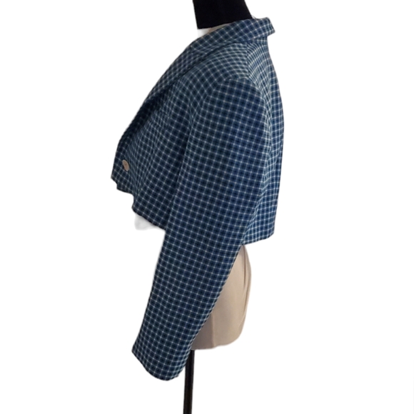 Zara Blue Checked Cropped Blazer - Picture 4 of 8